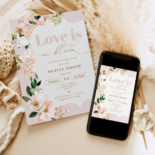 Love is in bloom blush floral bridal shower invitation