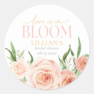 Love Is In Bloom Blush Pink Floral Bridal Shower  Classic Round Sticker