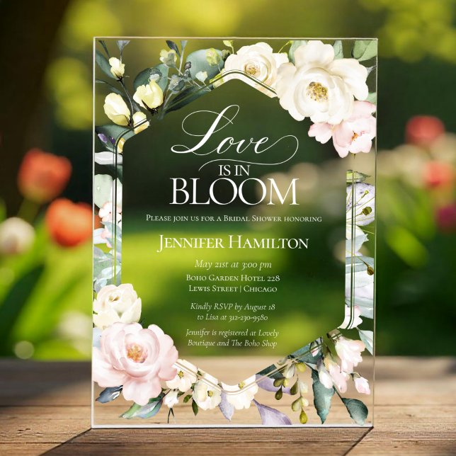 Love is in Bloom | Boho Floral Bridal Shower Acrylic Invitations (Creator Uploaded)