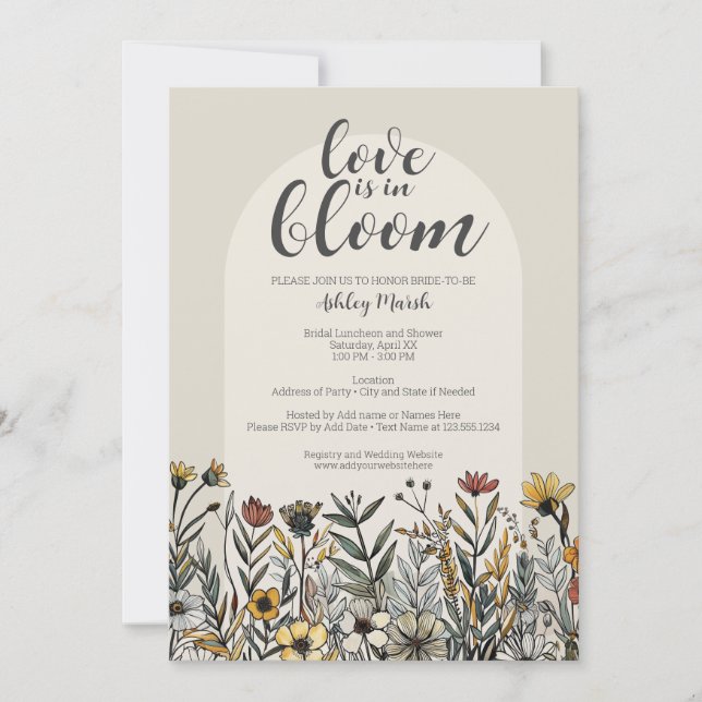 Love is in Bloom - Boho Flowers Bridal Shower Invitation (Front)