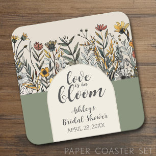 Love is in Bloom - Boho Flowers Bridal Shower Square Paper Coaster