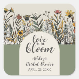 Love is in Bloom - Boho Flowers Bridal Shower Square Sticker