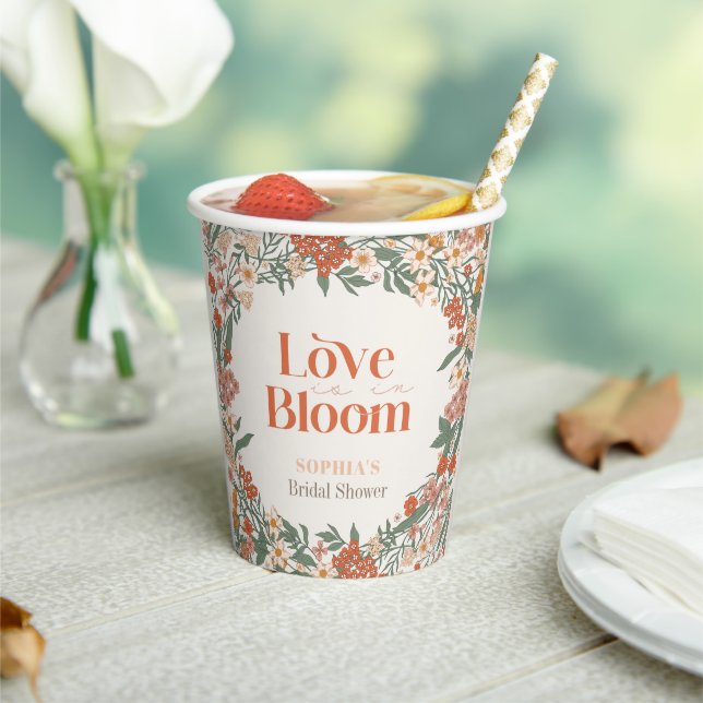 Love is in Bloom Boho Wildflower Bridal Shower Paper Cups (Insitu)