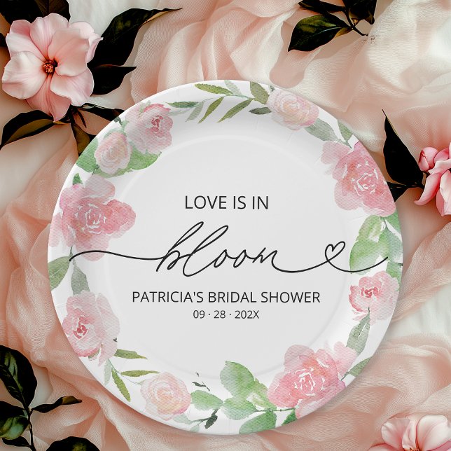 Love Is In Bloom Bridal Shower Blush Floral Paper Plate (Creator Uploaded)