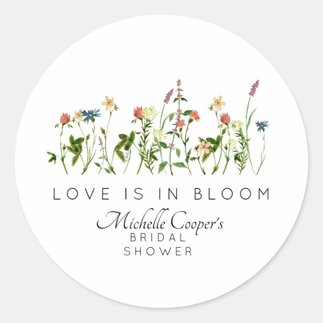 Love is in Bloom Bridal Shower Classic Round Sticker (Front)