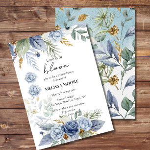 Love Is In Bloom Bridal Shower Dusty Blue Flower Invitation