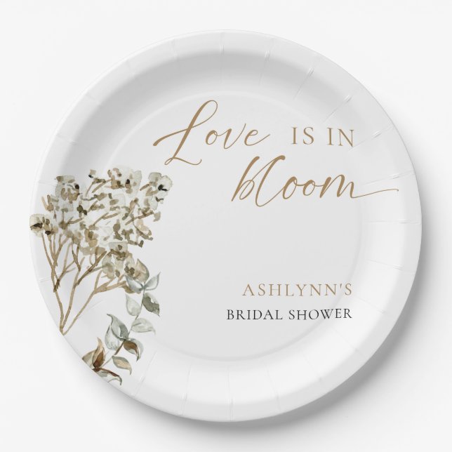 Love is in Bloom Bridal Shower Pampas Grass Paper Plate (Front)