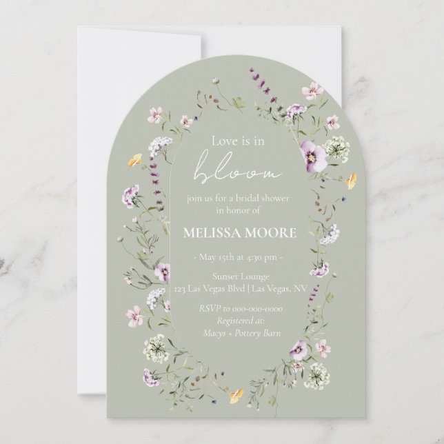 Love Is In Bloom Bridal Shower Sage Green Arch Invitation (Front)