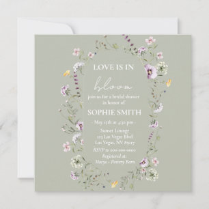Love Is In Bloom Bridal Shower Sage Green Square Invitation