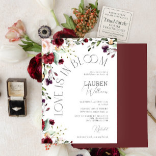 Love Is In Bloom Burgundy Botanical Bridal Shower Invitation