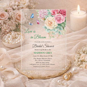 Love is in Bloom Butterflies Bridal Shower Acrylic Invitations