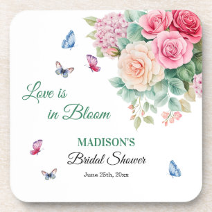 Love is in Bloom Butterflies Bridal Shower Coaster