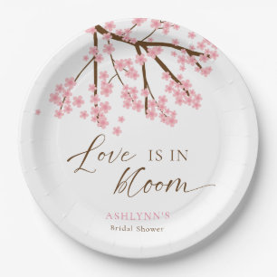 Love is in Bloom Cherry Blossoms Bridal Shower Paper Plate