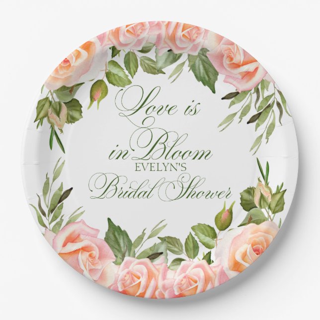 Love is in Bloom Chic Garden Bridal Shower Paper Plate (Front)