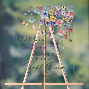Love is in Bloom Dragonflies Bridal Shower Welcome Acrylic Sign