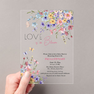 Love is in Bloom Dragonflies Pink Baby Shower Acrylic Invitations