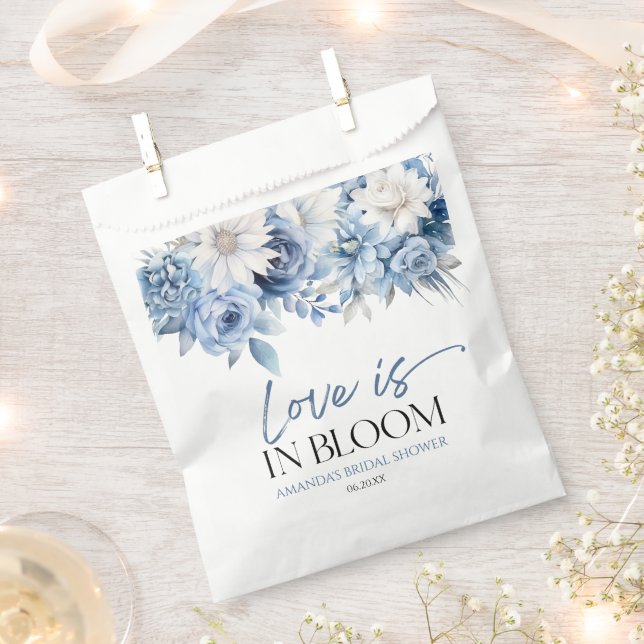 Love Is In Bloom Dusty Blue Floral Bridal Shower Favour Bags (Clipped)