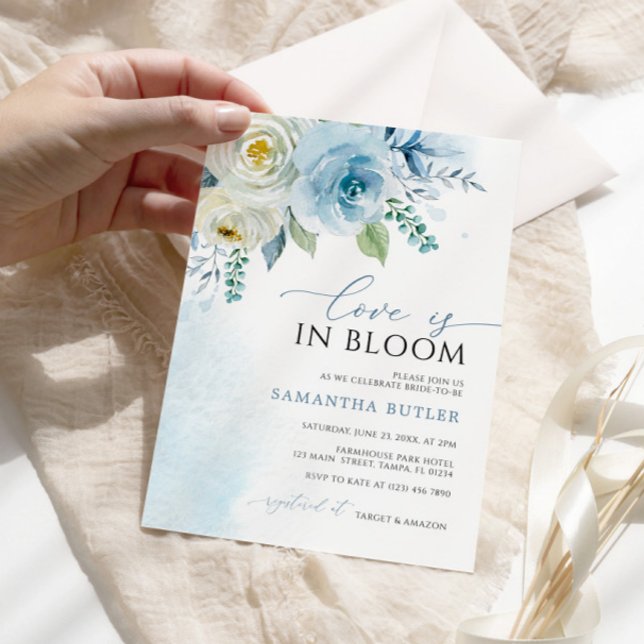 Love is in Bloom Dusty Blue Floral Bridal Shower Invitation (Creator Uploaded)