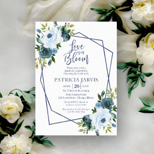 Love Is In Bloom Dusty Blue Floral Bridal Shower Invitation