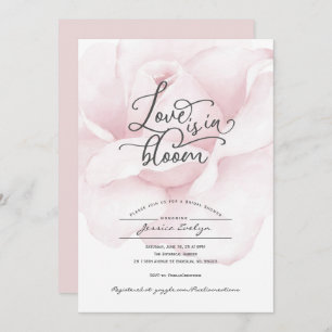Love is in bloom, dusty pink rose, floral invitation