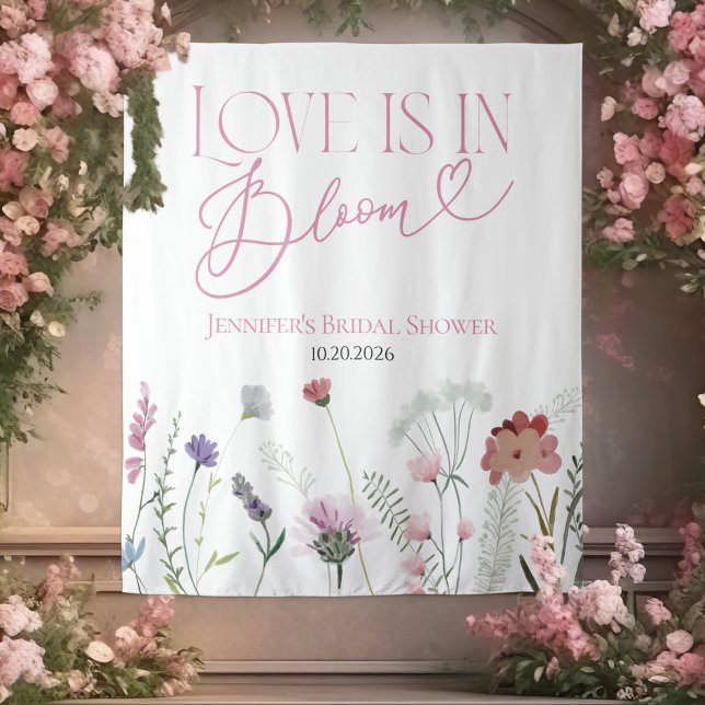 Love is in Bloom | Floral Bridal Shower Backdrops Tapestry (Creator Uploaded)