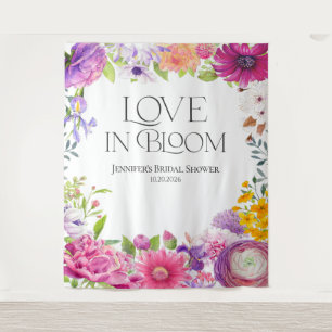 Love is in Bloom   Floral Bridal Shower Backdrops Tapestry
