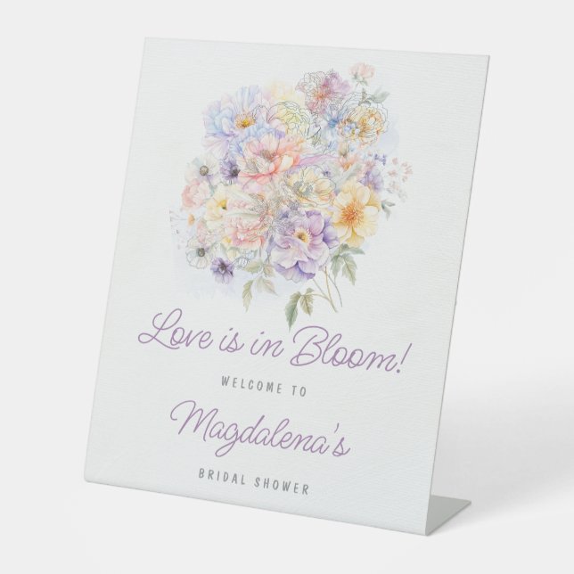 Love is in Bloom Floral Bridal Shower Welcome Pedestal Sign (Front)