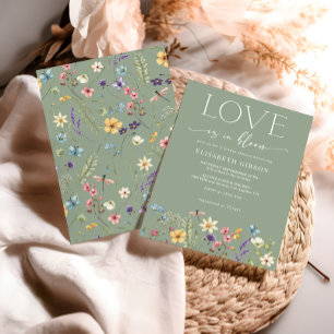 Love Is In Bloom Floral Sage Green Bridal Shower  Invitation