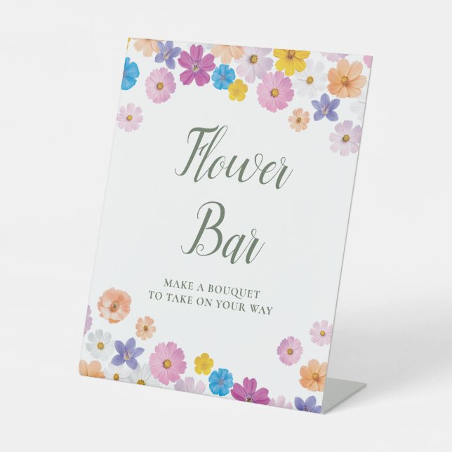 Love is in Bloom Garden Bridal Shower Flower Bar Pedestal Sign (Front)