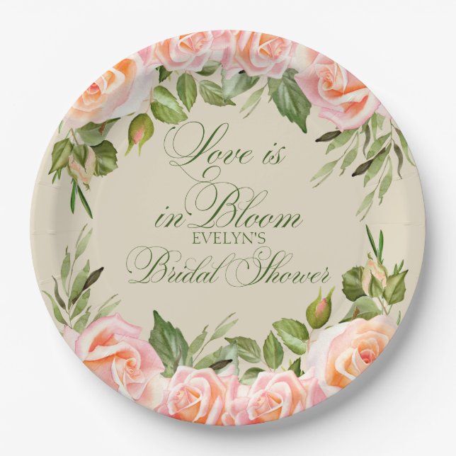 Love is in Bloom Garden Bridal Shower Paper Plate (Front)