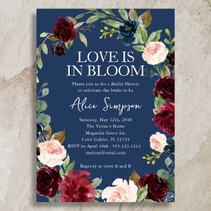 Love is in Bloom Garden Flower Blue Bridal Shower Invitation