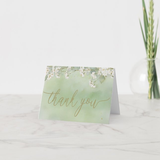 Love Is in Bloom Green Bridal Shower Thank You Card (Front)