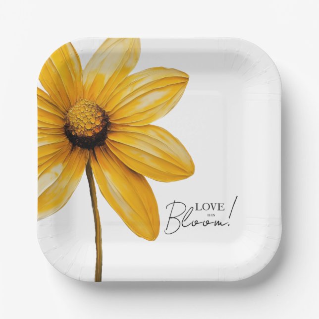 Love is in bloom minimal floral bridal shower  paper plate (Front)