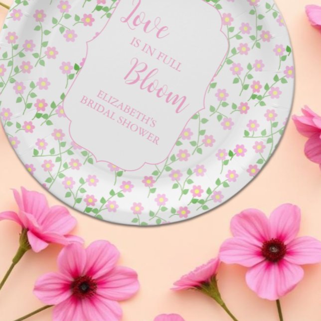Love Is In Bloom Pink Floral Bridal Shower Paper Plate (Creator Uploaded)