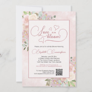 Love is in Bloom Pink Floral Bridal Shower QR Code Invitation