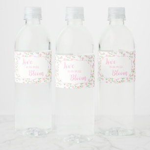Love Is In Bloom Pink Floral Bridal Shower Water Bottle Label