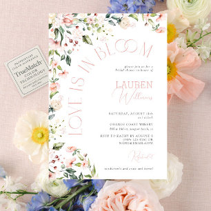 Love Is In Bloom Pink Flowers Bridal Shower Invitation