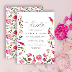 Love Is In Bloom Pink Flowers Bridal Shower Invitation