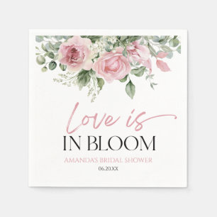 Love Is In Bloom Pink Rose Floral Bridal Shower Napkin