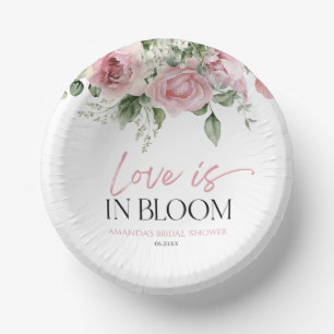 Love Is In Bloom Pink Rose Floral Bridal Shower Paper Plate