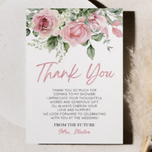 Love Is In Bloom Pink Rose Floral Bridal Shower Thank You Card