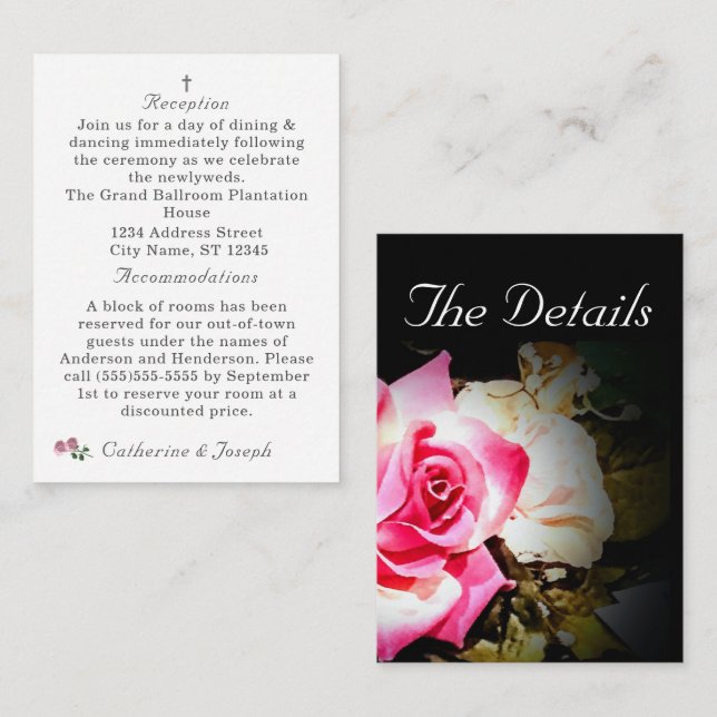 Love is in Bloom Pink Rose Wedding Enclosure Card (Front/Back)