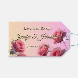 Love is in Bloom Pink Roses Blush Background Gift Tags