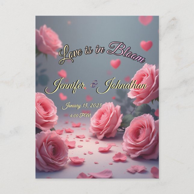Love is in Bloom Pink Roses Save the Date Wedding Postcard (Front)