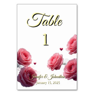 Love is in Bloom Pink Roses Simple Wedding Table Number