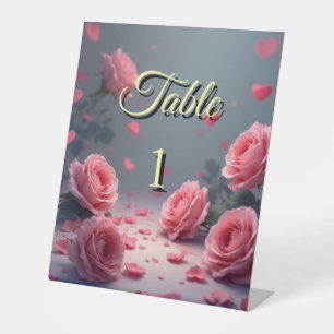 Love is in Bloom Pink Roses Wedding Elegant Pedestal Sign