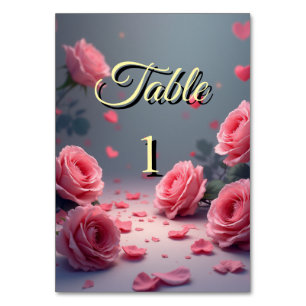 Love is in Bloom Pink Roses Wedding Elegant Table Number