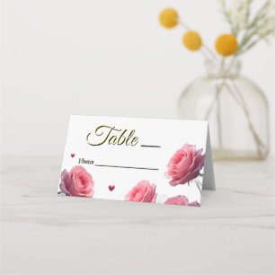 Love is in Bloom Pink Roses Wedding Guest Table  Place Card