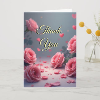 Love is in Bloom Pink Roses Wedding Thank You Card