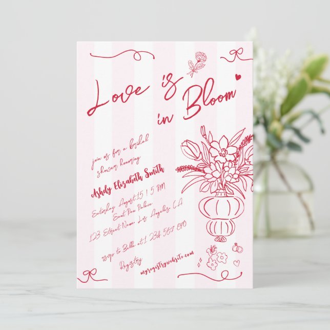 Love is in Bloom Playful Hand Drawn Bridal Shower Invitation (Standing Front)